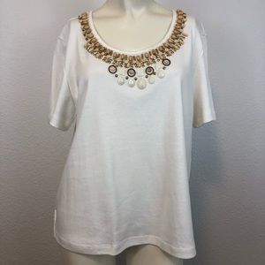 Alfred Dunner Scoop neck beaded cotton shirt PM